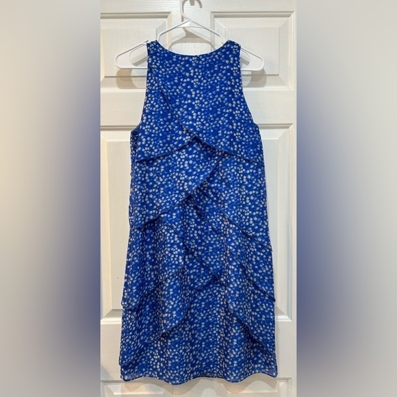 Ann Taylor 100% Silk Tiered Dress Blue White Dotted Fully Lined Women's Size 6 - Picture 2 of 8